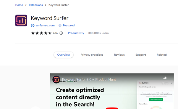Keyword surfer Chrome extension