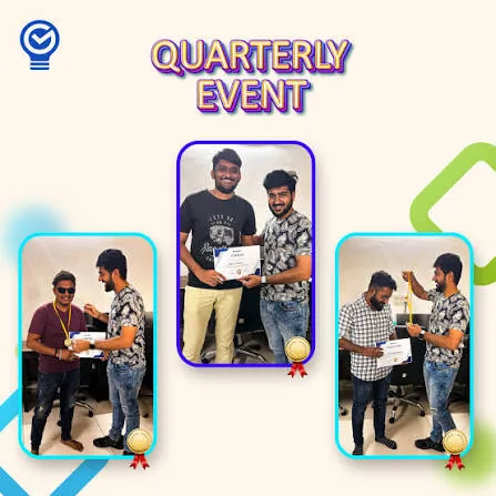 Team members receiving certificates and medals at the Groovy Web Quarterly Event