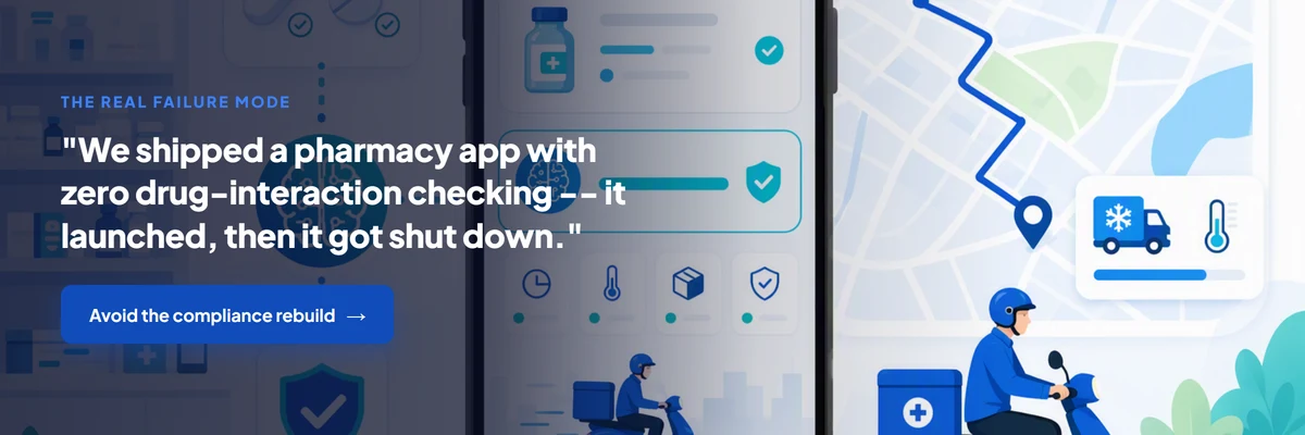 AI-first pharmacy delivery app compliance failure mode banner