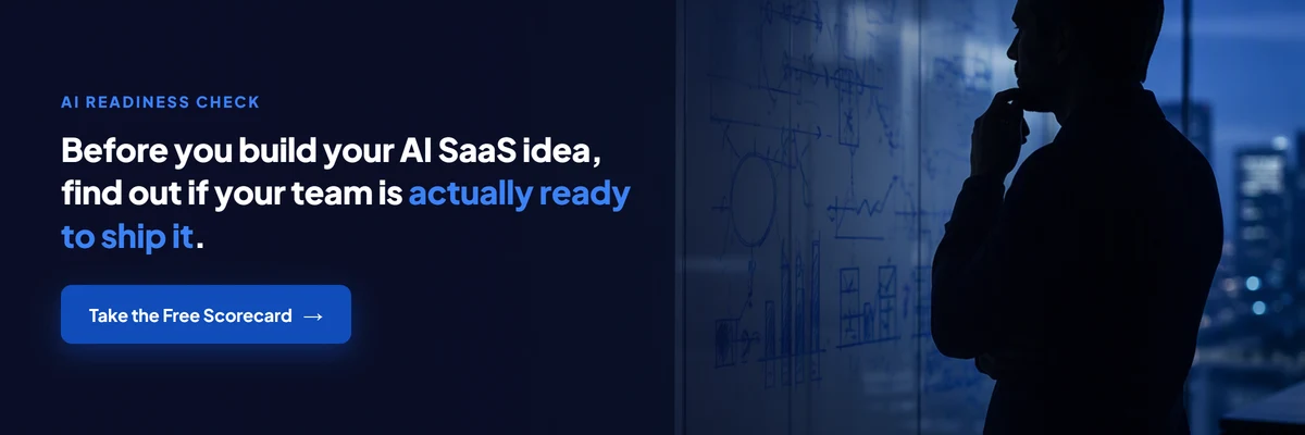AI readiness scorecard banner: find out if your team is ready to ship your AI SaaS idea
