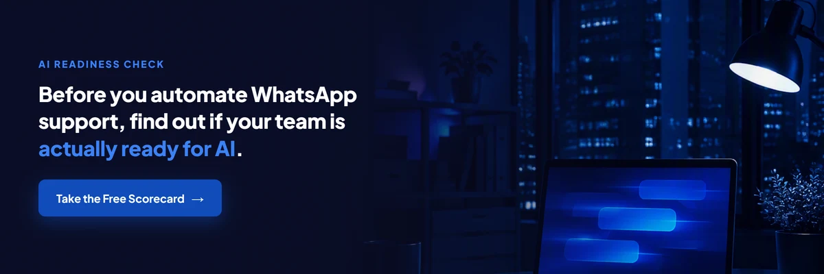 AI readiness scorecard banner: find out if your team is ready before automating WhatsApp support