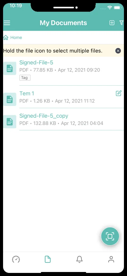 FilesDNA mobile app: My Documents screen